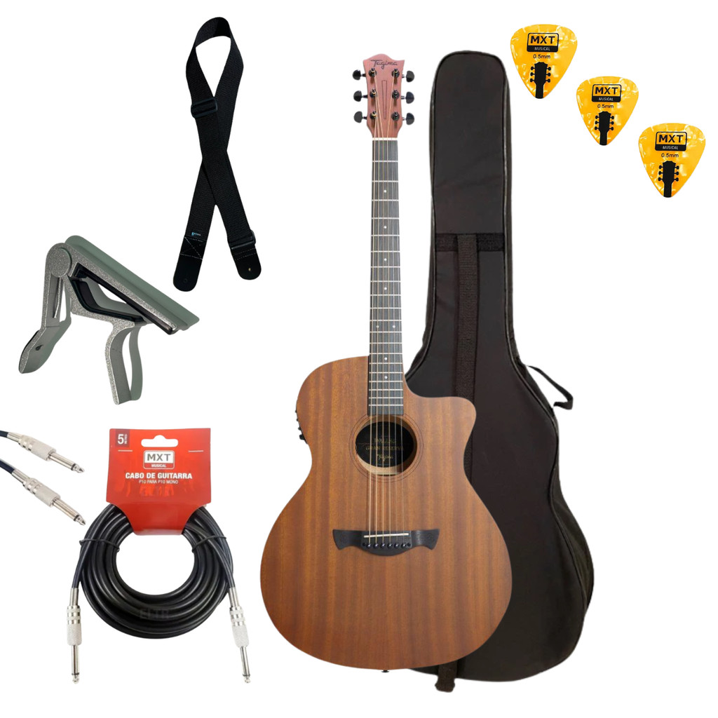 Kit Violão Eletroacústico Tagima Dallas Mahogany GRAN RESERVA + Capa Correia Cabo Capotraste Palheta