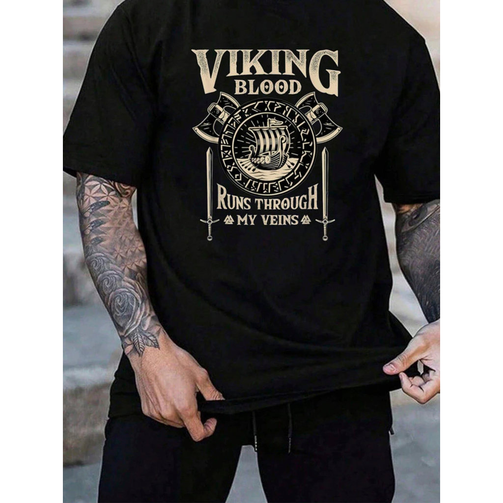 Camiseta Masculina Streetwear Guerreiro Viking Machado Estampada Lançamento Camiseta 100% Algodão Camisetão - Excelencia