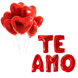 Kit Balão Letra Te Amo + 3 Corações Vermelhos 22cm – Ideal para Dia dos Namorados, Casamento e Surpresa Romântica em Oferta na Shopee