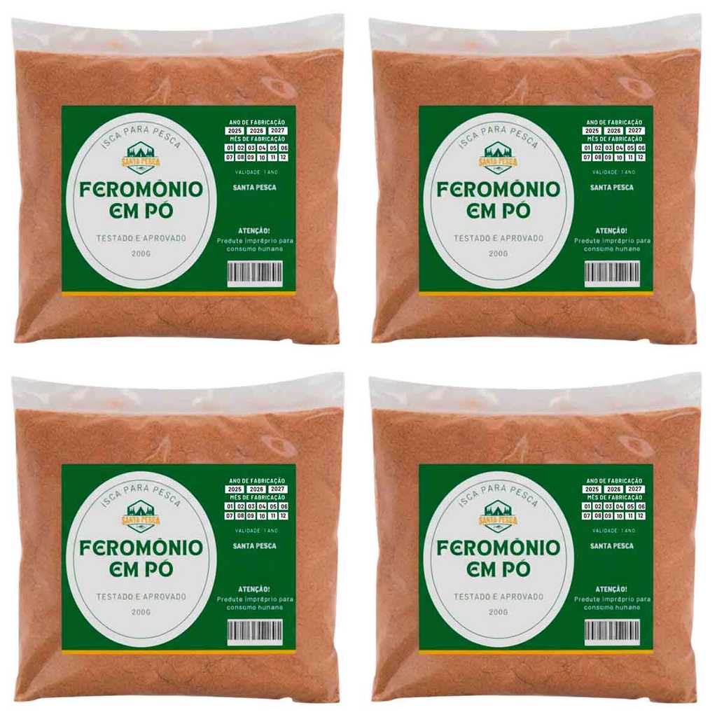Kit 4 Feromônio em Pó Atrativo para Pesca 800g para Massas Cevas Piau Piapara
