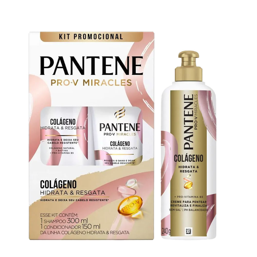 Kit Pantene Colágeno Shampoo 300ml + Condicionador 150ml + Creme Para Pentear 240g em Oferta na Shopee