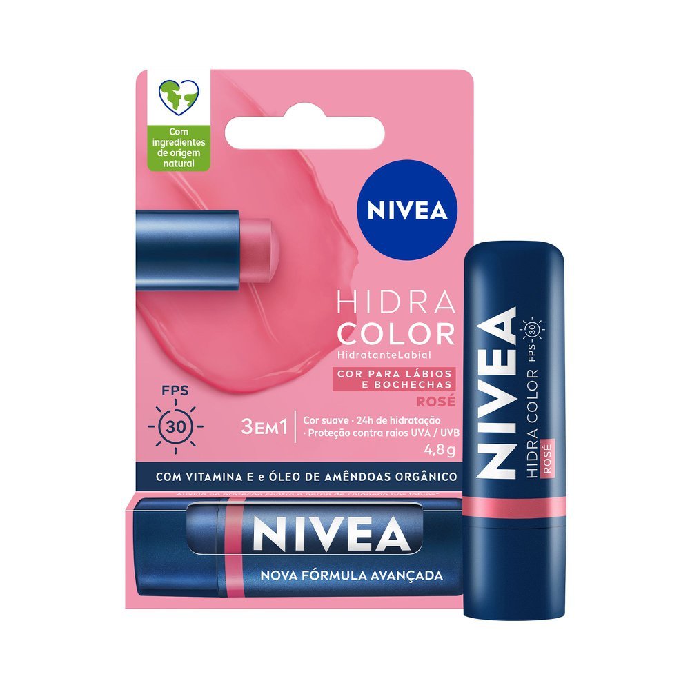 Hidratante Labial Nivea Hidra Color FPS 30 Rosé 4,8g