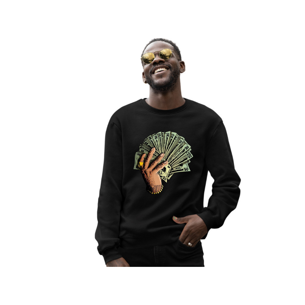 Moletom Hip Hop dinheiro Ostentação Casaco Gola Careca Unissex Blusa de frio Inverno Lançamento Ref 304 Dinheiro