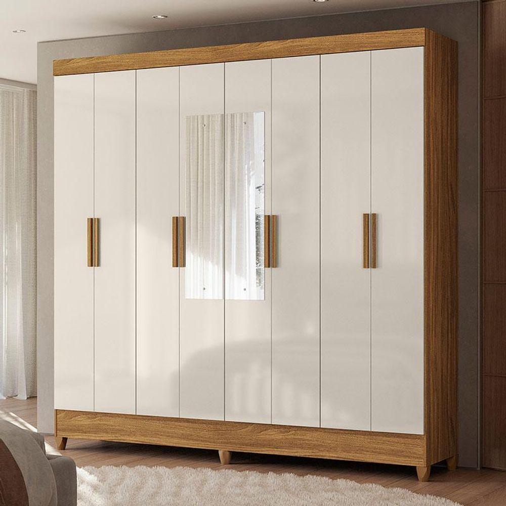 Guarda Roupa Casal Ambiente Marajó 8 Portas Freijó Off White Com Espelho - Moval