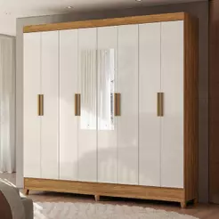 Guarda Roupa Casal Ambiente Marajó 8 Portas Freijó Off White Com Espelho - Moval