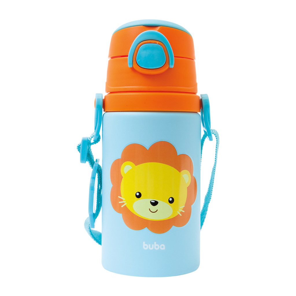 Garrafinha De Alumínio Com Canudo Buba Animal Fun Leão 400ml em Oferta na Shopee