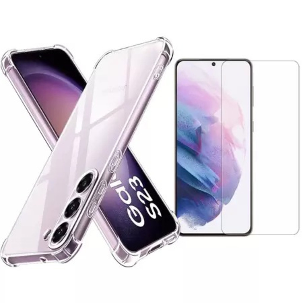 Kit Capa Anti Impacto Transparente + Película Vidro 3D Compatível Com Samsung S23 FE
