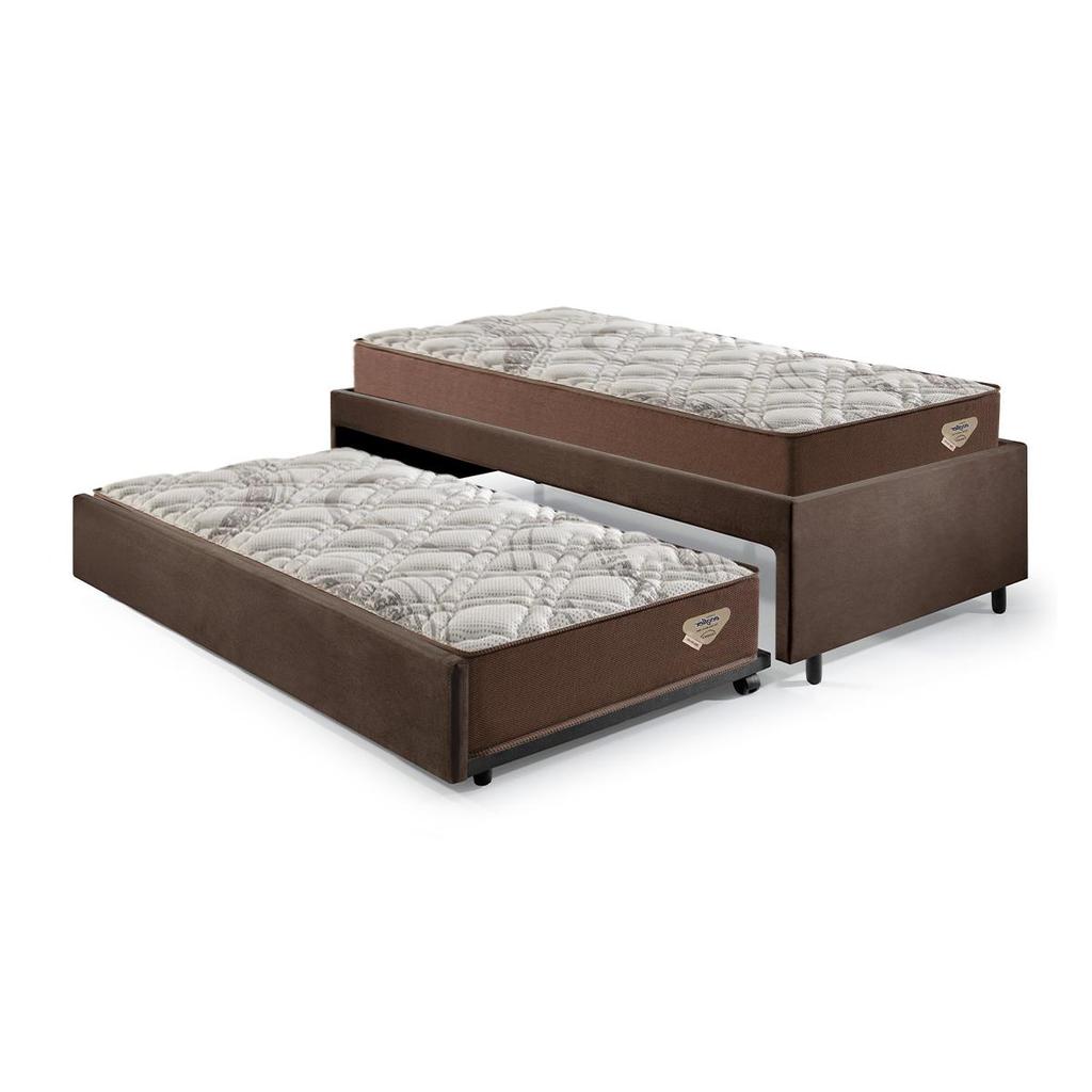 Bicama Box Solteiro 126x208 Suede Marrom com 2 Colchões Relax Adorabile Molas Ensacadas Ecoflex