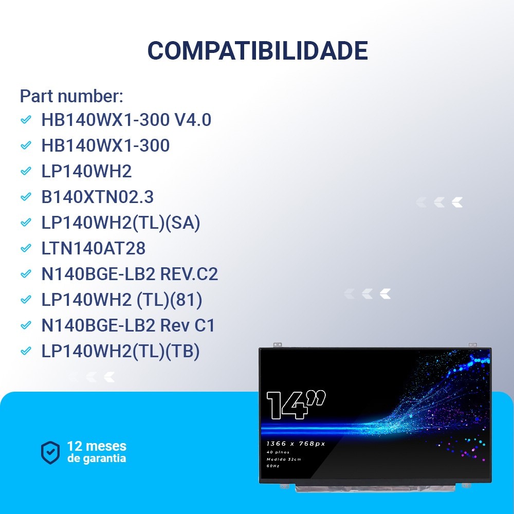 Tela 14" LED Slim Para Notebook Part Number HB140WX1-300 em Oferta na Shopee