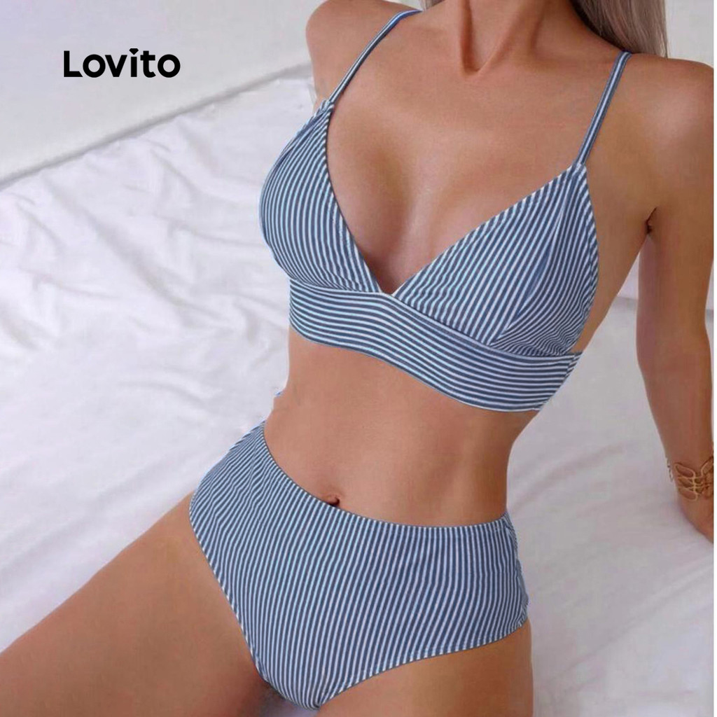 Lovito Conjuntos De Biquíni Listrados Sensuais Para Mulheres LNL91018 em Oferta na Shopee