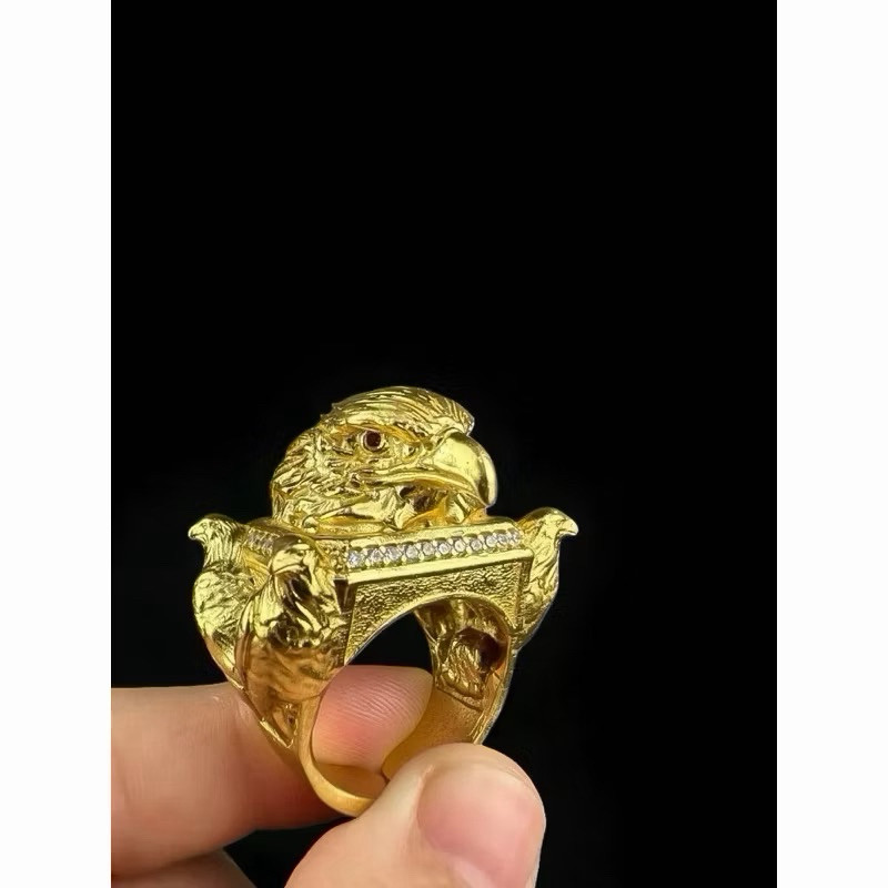 Anel águia 100% moeda antiga ajustável cor de ouro em Oferta na Shopee