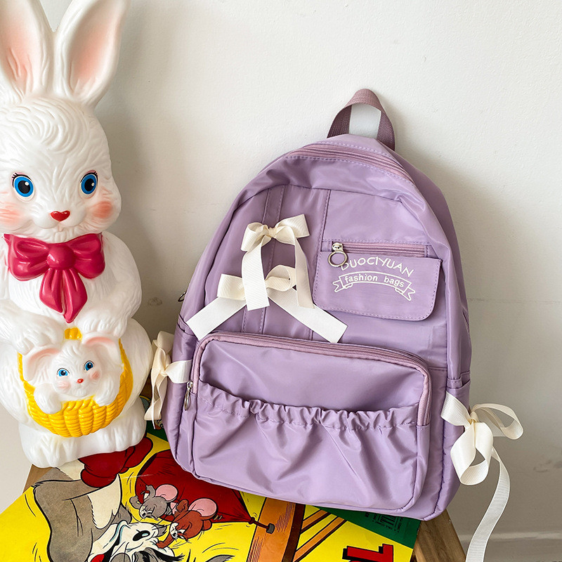 Nova mochila feminina com laço, moderna e fofa, doce e atraente, adorável para saídas, bolsa de ombro dupla de grande ca