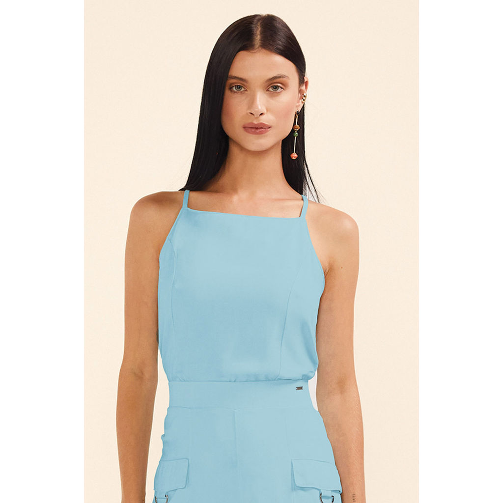 Regata Feminina Recorte Princesa Marialícia Azul em Oferta na Shopee