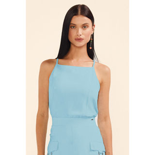 Regata Feminina Recorte Princesa Marialícia Azul em Oferta na Shopee