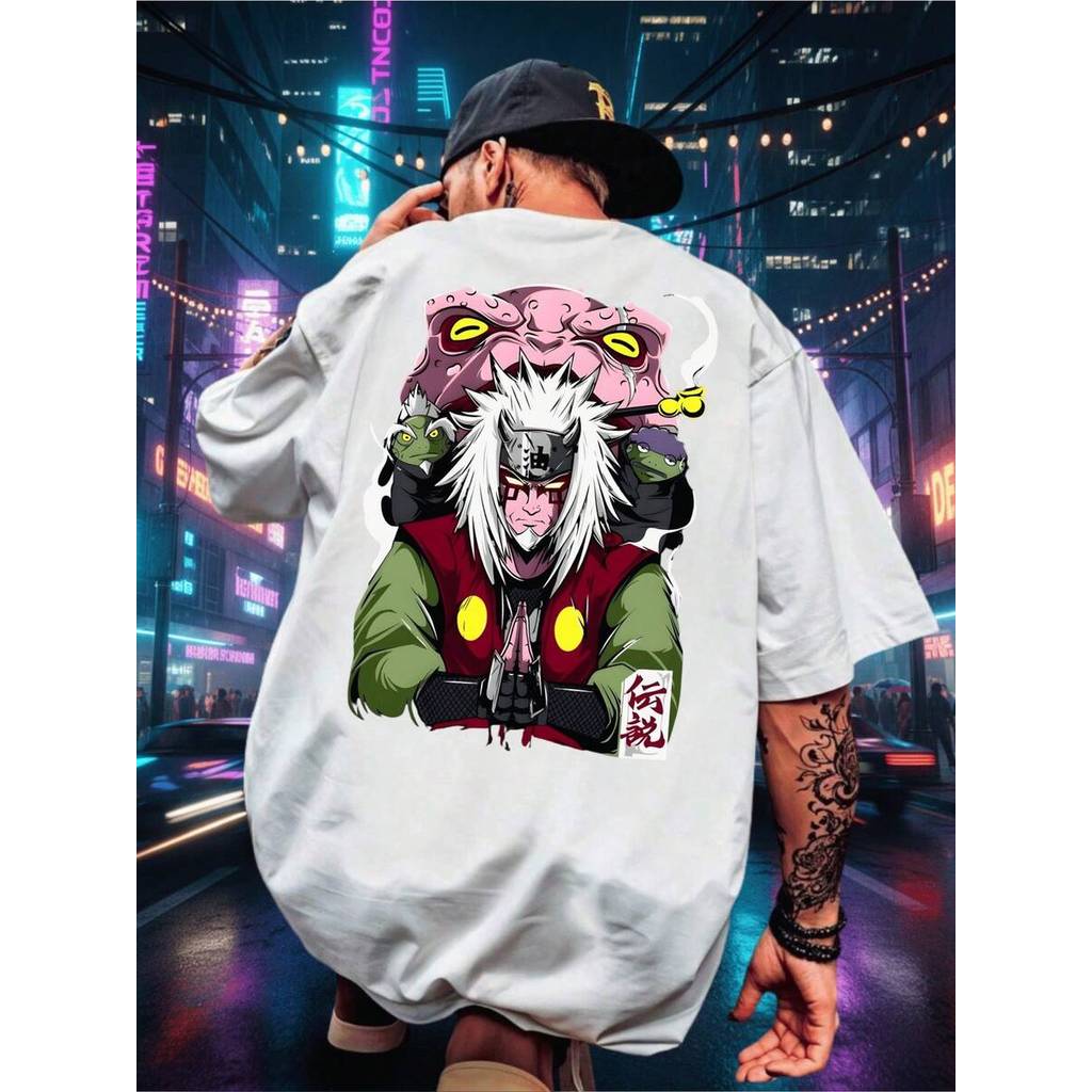 Camisa Masculina Preta Branca Estampa Jiraya Sensei Sanin Camiseta Premium Gola Redonda Manga Curta