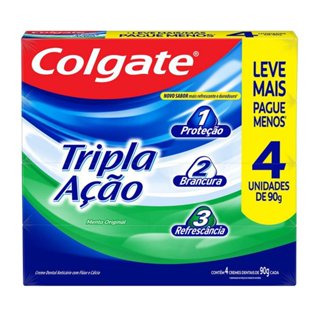 Creme Dental Colgate Tripla Ação Anticárie com Flúor e Cálcio 4 Unidades de 90g cada em Oferta na Shopee