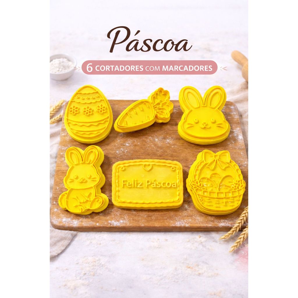Kit 6 Cortadores de Biscoito Páscoa com Puxador Práticos molde cortador para biscoito utensílios para confeitaria