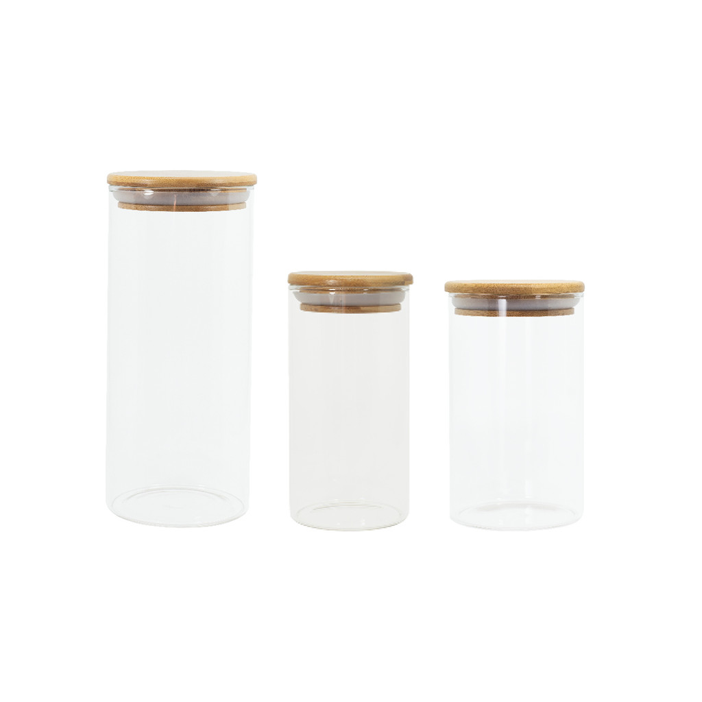 Potes de Vidro P/ Mantimentos C/ Tampa Bambu Oikos - 3 Pçs em Oferta na Shopee