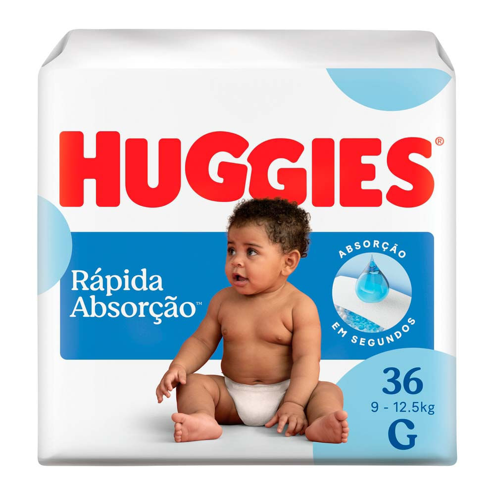 Fralda Huggies Rápida Absorção Tamanho G Pacote Mega 36 Unidades Descartáveis em Oferta na Shopee