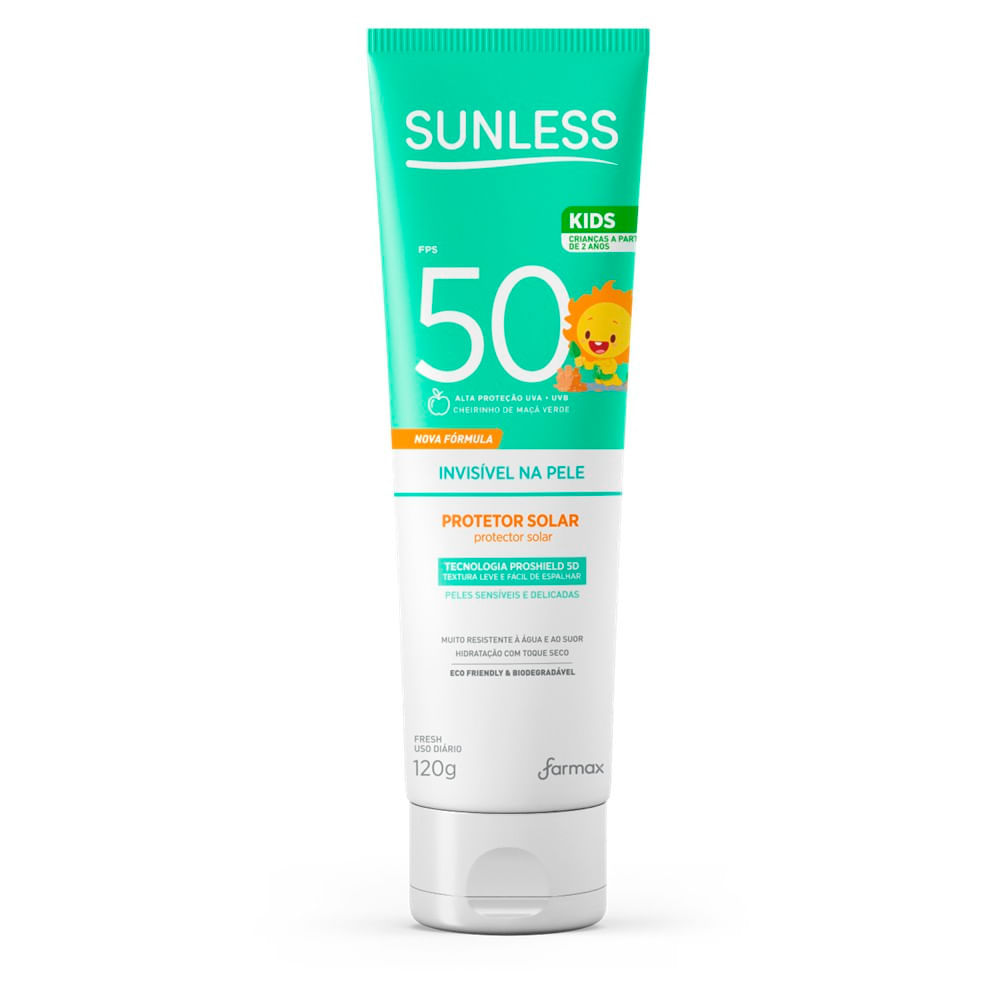 Protetor Solar Sunless Kids Toque Seco FPS 50 120g em Oferta na Shopee