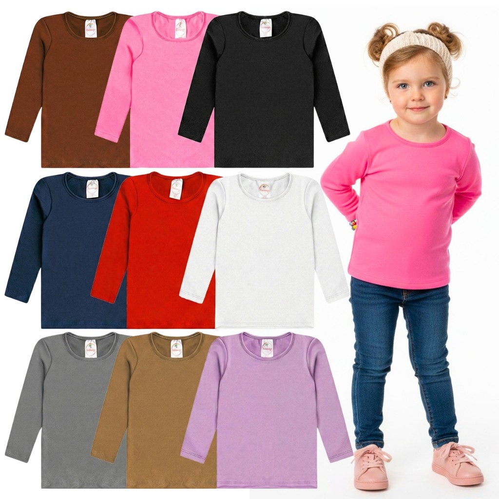 Kit 4 Blusas Térmicas Infantil Menina Manga Longa Segunda Pele Forrada Inverno Feminino