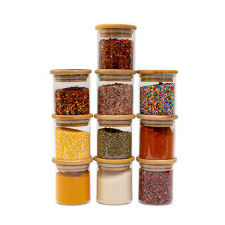 Potes de Vidro P/ Mantimentos C/ Tampa Bambu 200ml - 10 Pçs Oikos em Oferta na Shopee