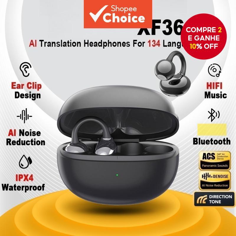 Fones de ouvido XF36 Fones de ouvido sem fio AI Tradução Bluetooth V5.4 Design de fones de ouvido com clipes de ouvido