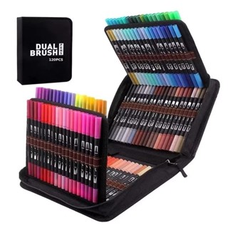 Kit60/80/100/120 Cores Caneta 2 em1 Brush Lettering e Ponta Fina Dual Pen Canetinha Colorir Desenho em Oferta na Shopee