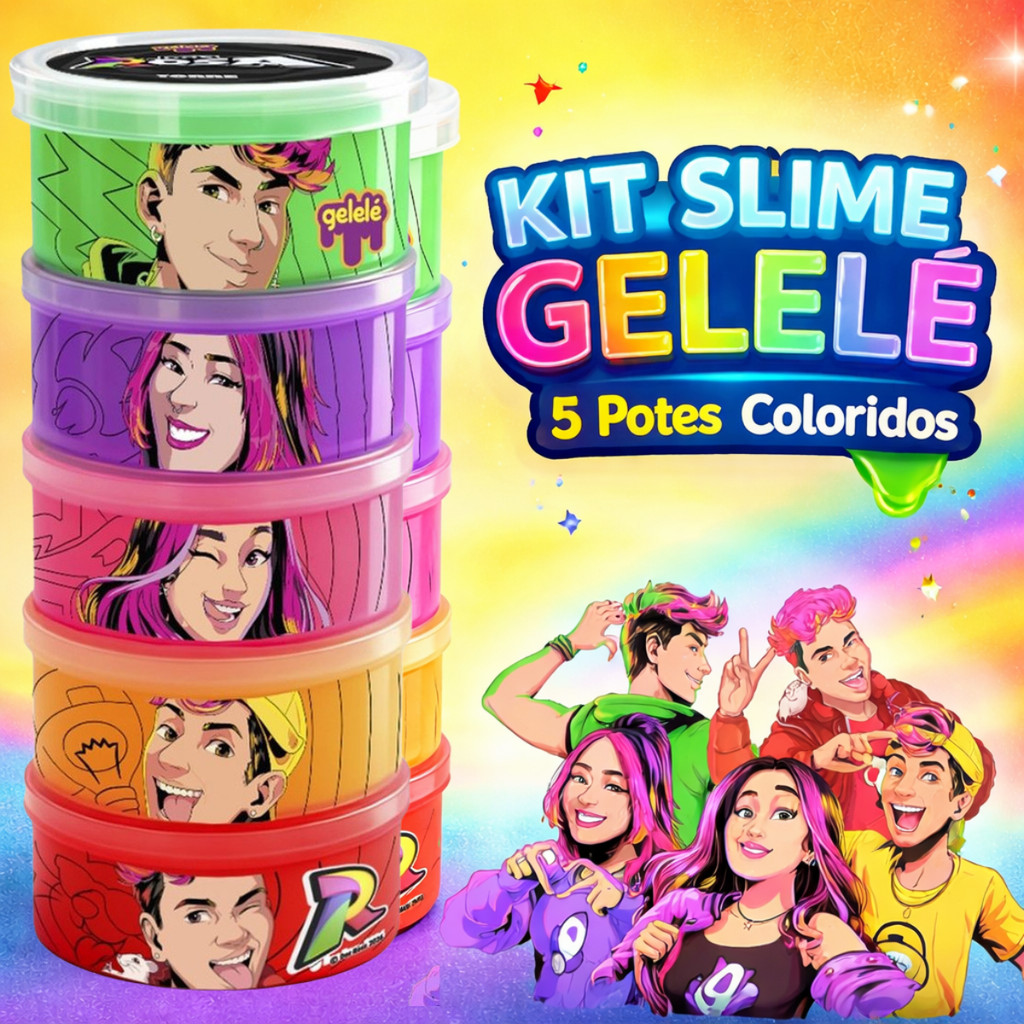 Kit Slime Torre 5 Potinhos Gelelé Dos Rosa Youtubers 330g Original