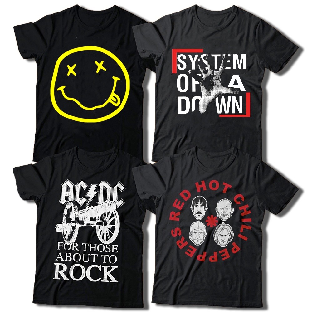 Camiseta Premium Nirvana, System Of A Down, AC/DC, Red Hot Chili Peppers | 100% Algodão | Unissex Streetwear Casual