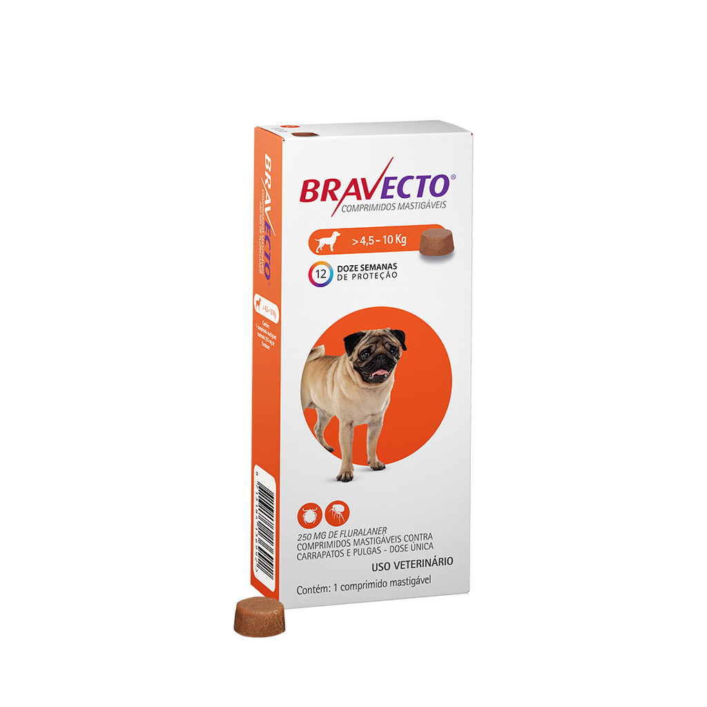 Bravecto Cães De 4,5 A 10kg 250mg Antipulgas e Carrapatos - Original MSD