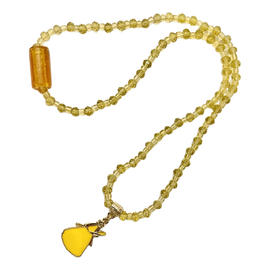 Kit Guia Oxum + Patuá Proteção Carro Cristal 8mm Umbanda Amarelo