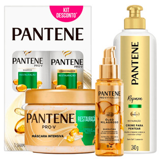 Kit Pantene Restauração Shampoo + Condicionador + Creme De Pentear + Máscara + Óleo Milagroso Queratina em Oferta na Shopee