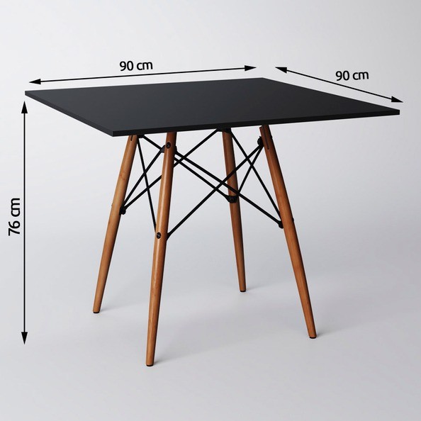 Mesa de Jantar Quadrada Eiffel 90cm MDF Charles Eames - Base em Madeira e Aço Carbono