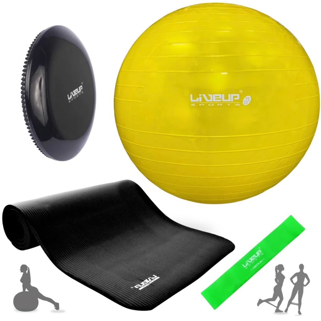 Kit Bola de Pilates 75cm + Disco de Equilíbrio + Colchonete 1,80m e Mini Band Tensão Média