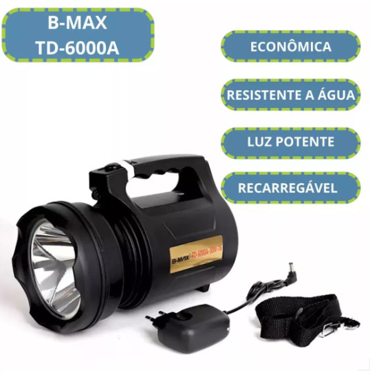 Lanterna Holofote LED T6 30W Super Potente Recarregável Longo Alcance 2800 Lumens Camping Pesca