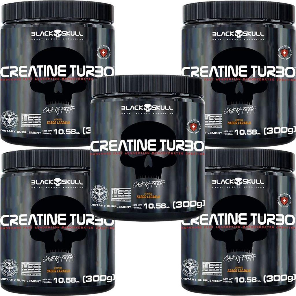 Kit 5X Creatine Turbo Monohidratada - 300g Laranja - Black Skull