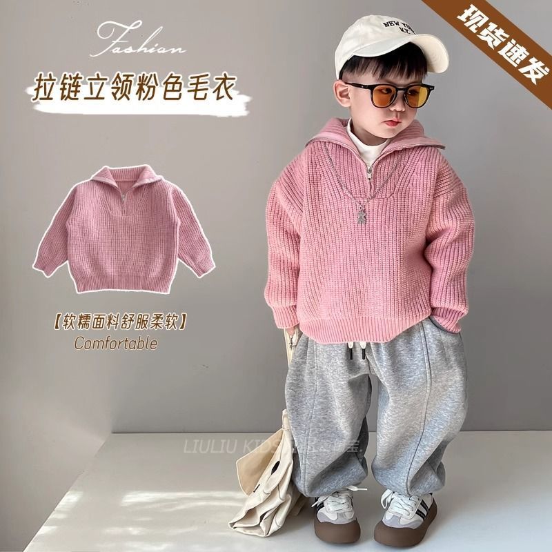 K Knitwear Fan Estilo Gola Alta Rosa Top Meia Crianças Roupas Moda Moda Moda Moda Zíper Coreano Bacalhau Suéter Out — R$ 53,89 em Shopee