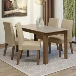 Conjunto Sala de Jantar Lumina Mesa Tampo de Madeira 4 Cadeiras Rustic/Crema/Suede Imperial Madesa