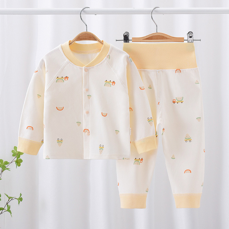 Crianças primavera outono conjunto de roupa interior puro algodão bebê manga comprida duas peças roupas outono calças co