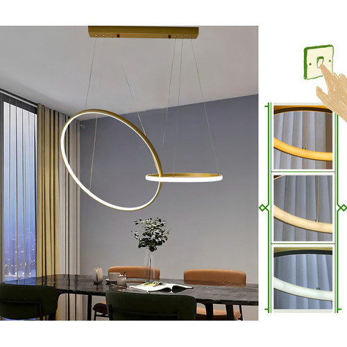 Lustre Pendente Moderno 2 Anéis Dourado 80w - 3 Cores