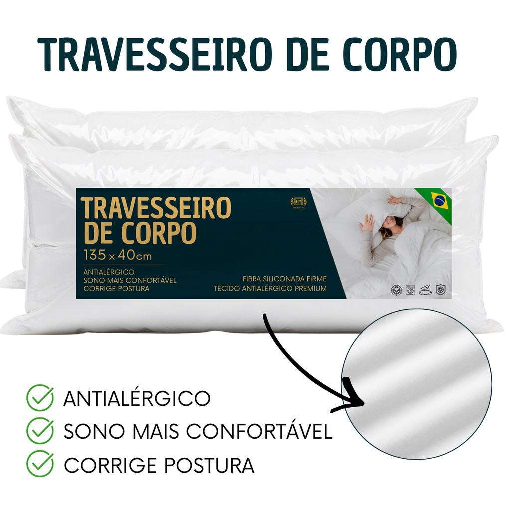 Kit 2 Travesseiro De Corpo Xuxao Gigante 1,35m x 40cm Fibra Premium Siliconada Firme Antialérgico Lavável em Oferta na Shopee