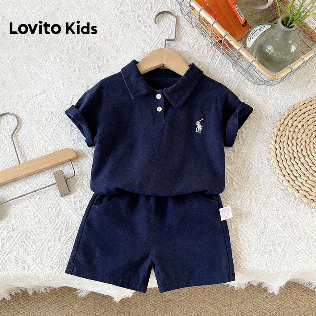 Lovito Kids  Conjuntos de Botão Primavera/verão Conjuntos de Shorts Azul Escuro para Menino. LNL136344 em Oferta na Shopee