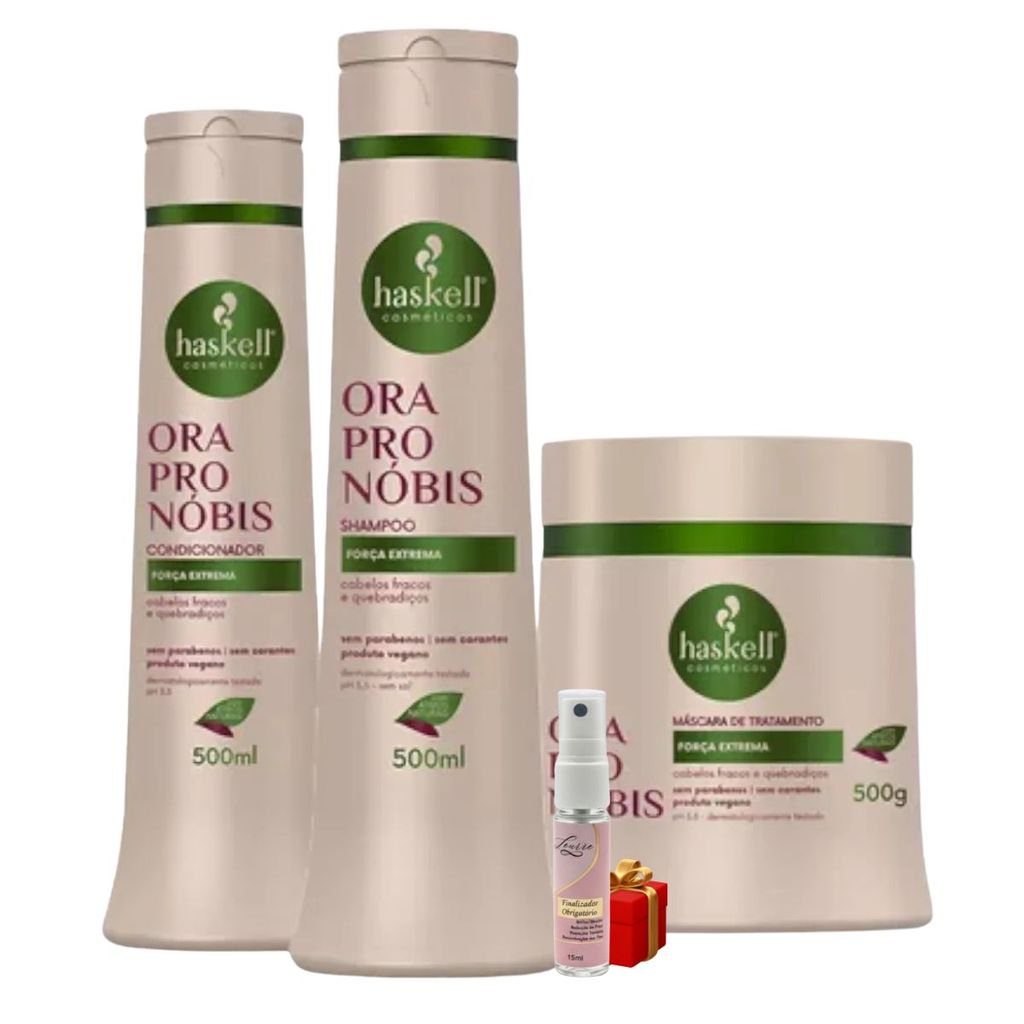 Kit Haskell Ora Pronobis Shampoo 500ML 1 Condicionador 500ML  1 Mascara 500ML + Presente Lourre 15ml
