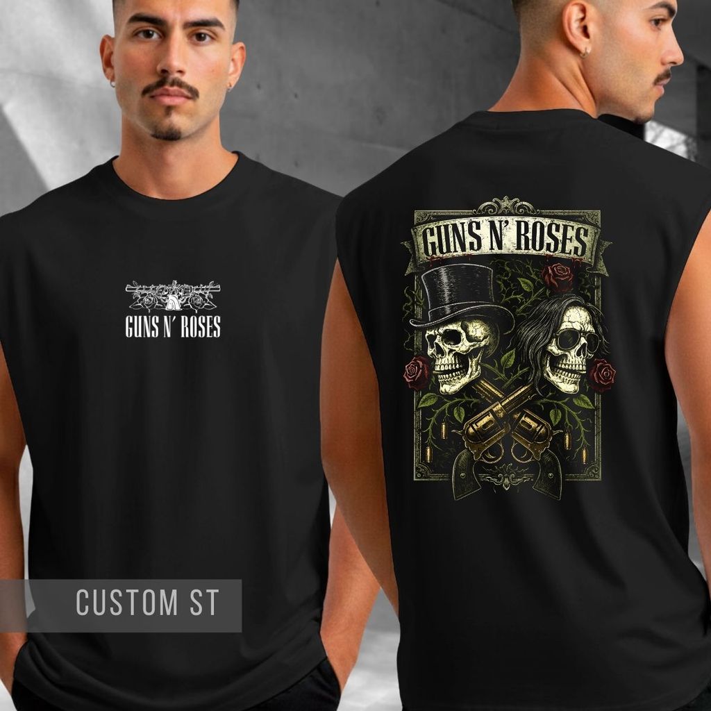 Regata Oversized Guns Caveiras N Roses Cartola Revólveres Rosas Rock N Roll Hard Música Vintage Heavy Metal Show Tour