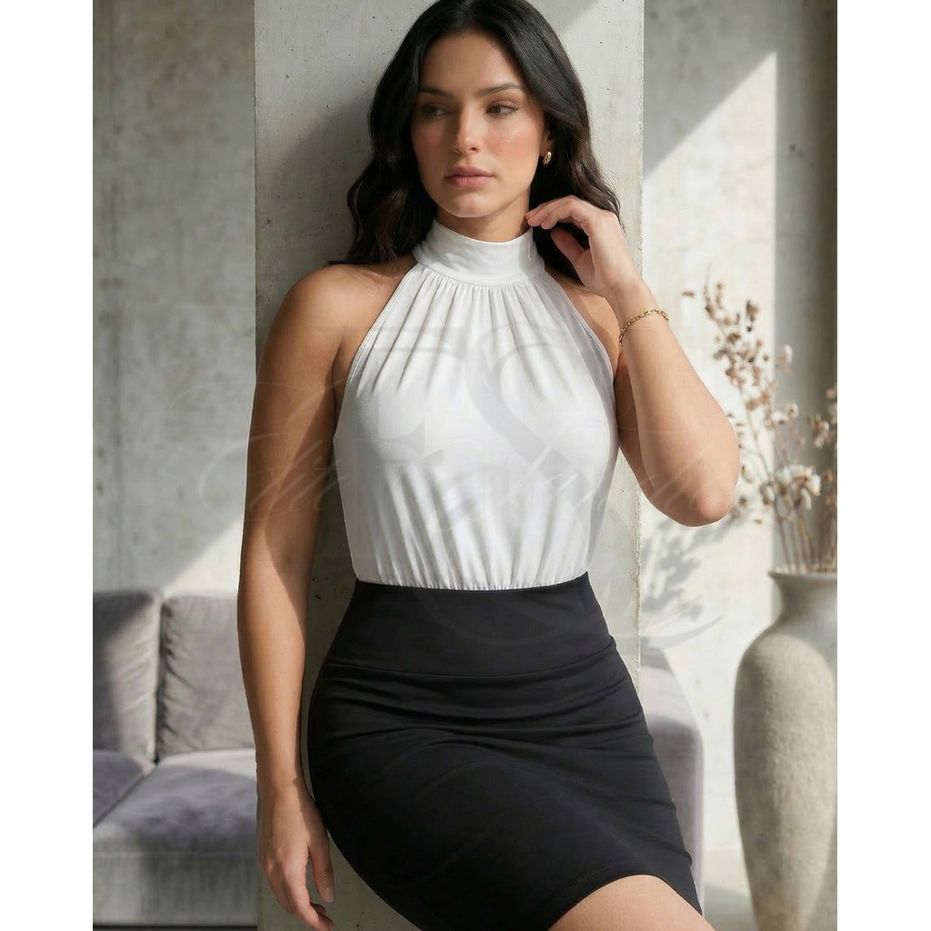 Body Feminino Regata Gola Colar Suplex Moda Evangelica Gringa Blogueira Luxo Elegante Blusa Casual
