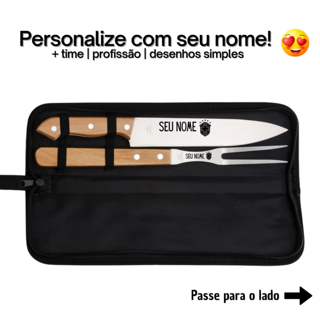 Kit Churrasco Personalizado Garfo Faca Presente Pai Gravado com Nome