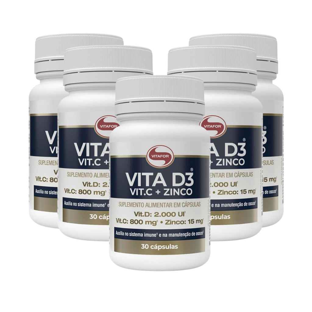 Kit 5 Vita D3 + C + Zinco Vitafor 30 Cápsulas