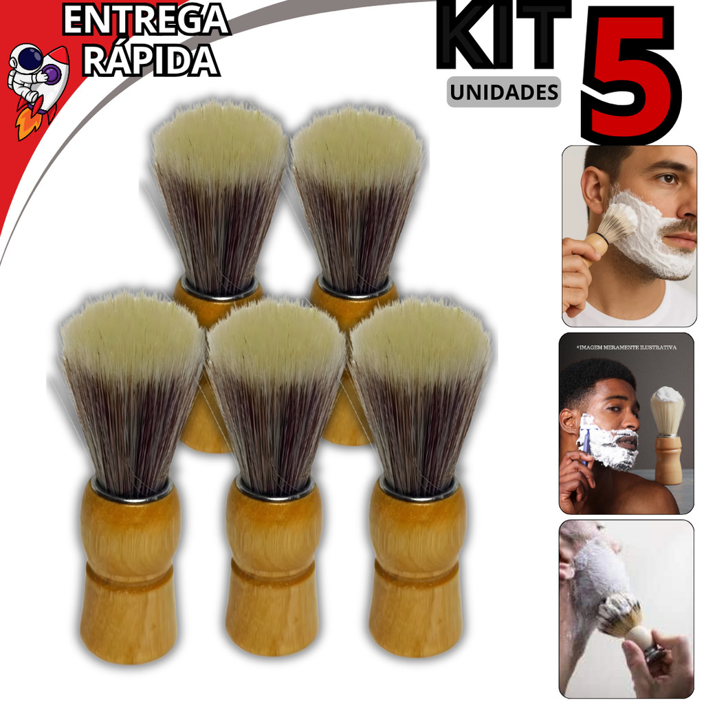 Kit 5 Pincéis de Barbear Profissional Cerdas Macias Laváveis Aplicador de Espuma para Barba