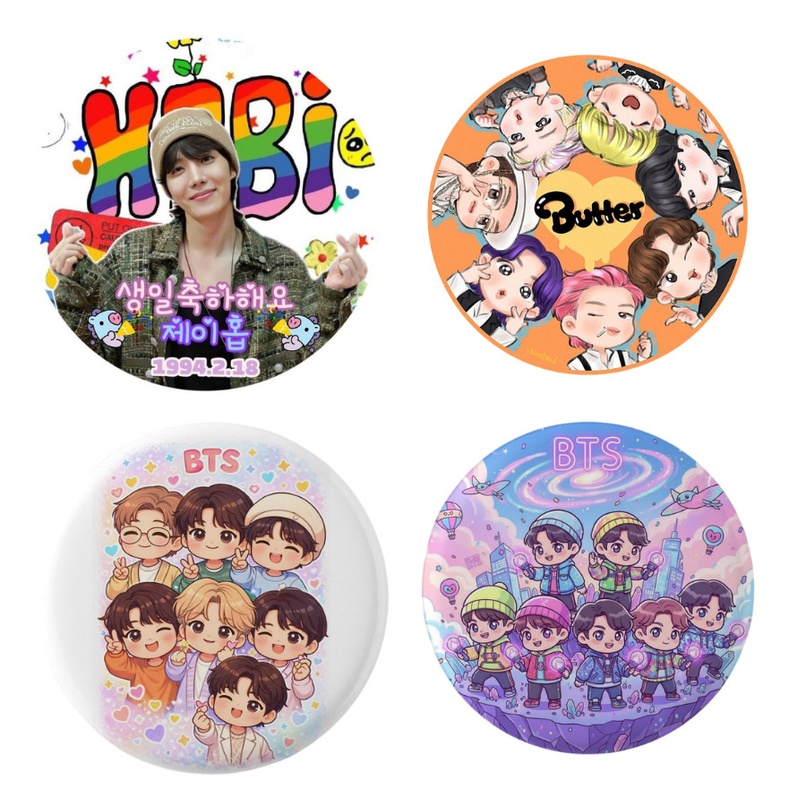 KIT 4 Bottons ,Broche, KPOP-IDOL-COREANO- K-POP ,Desenho,Serie ,Yoasobi  ,Pin , 25/32/58mm